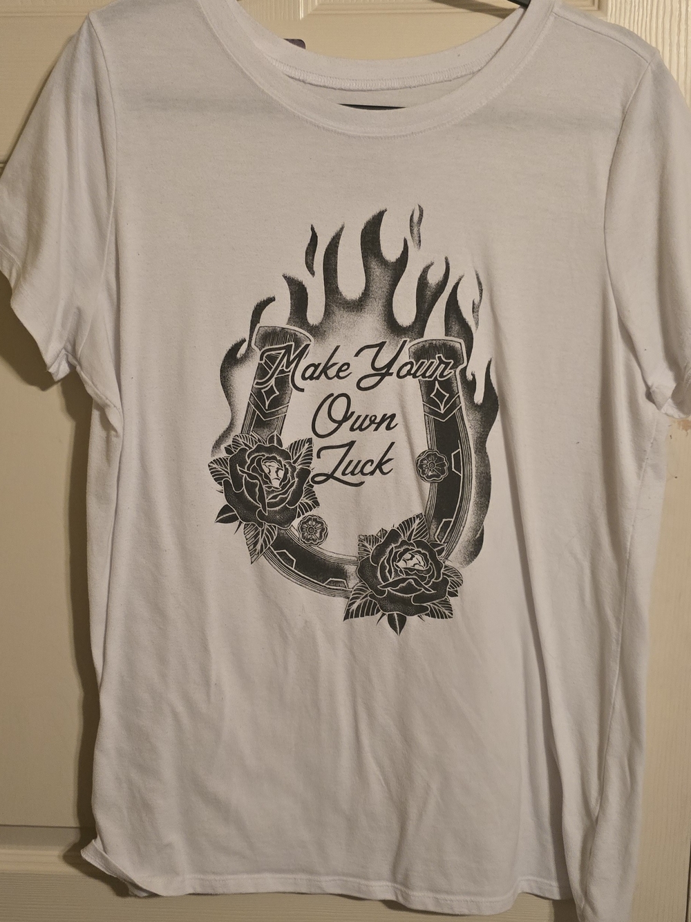 Torrid Size 1 White T-Shirt with Black 'Make Your Own Luck' Graphic